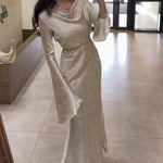 Swing Collar Long Sleeve Jacquard Maxi Dress