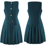 Elegant Sleeveless Pleated Dress - blue
