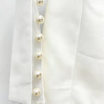 Pearl-Sleeve Tailored Blazer & Wide-Leg Flare Trouser Suit - white