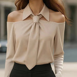 Halter Neck Long Sleeve Blouses - khaki