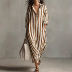 Split Collar Short Sleeve Midi Dresses - brown