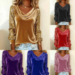 Elegant Velvet Long Sleeve Sequined Blouse