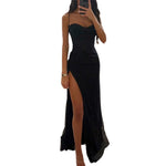 Split Suspender V-neck Maxi Dresses - black