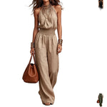 Halter Neck Shirred Waist Wide-Leg Jumpsuit