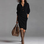 Long-Sleeved Sweater Dress: Chic Comfort - black