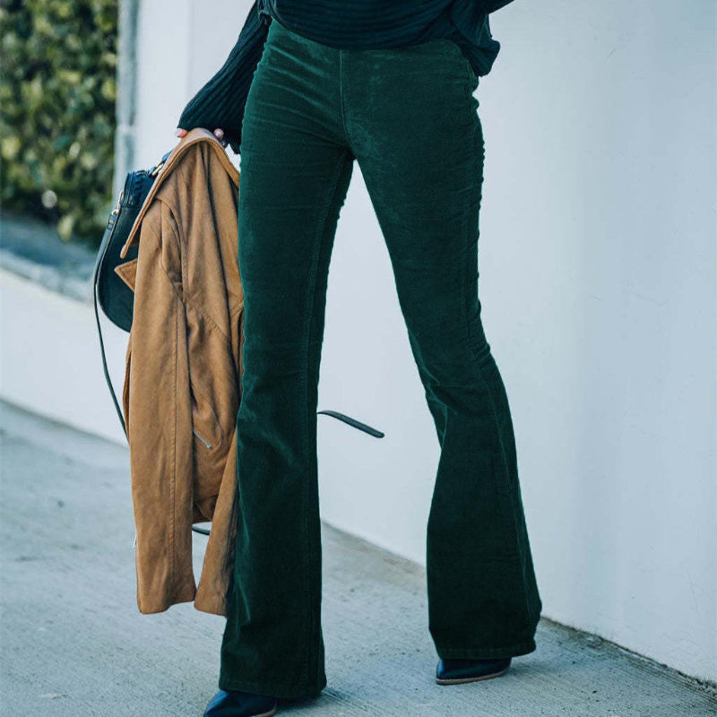 Corduroy High Waist Flared Pants - green