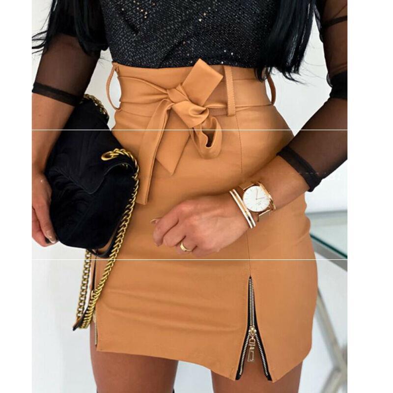Bandage PU Leather Mini Skirts