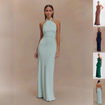 Bodycon Halter Backless Maxi Dresses - light blue