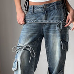 Denim Utility Jeans With Knot - Tied Elements