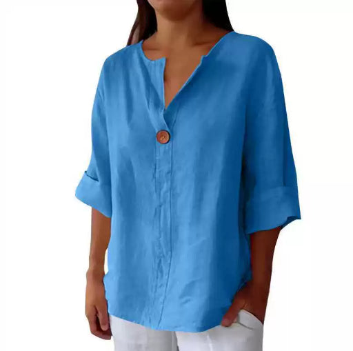 V-neck Long-sleeved Tops - sky blue