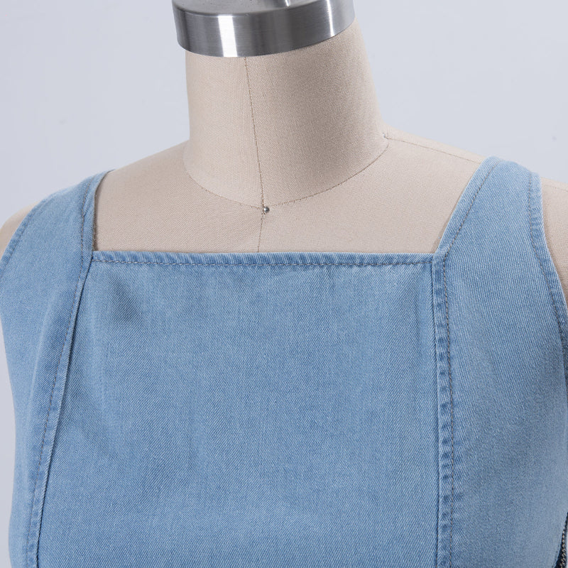Denim Blue Sleeveless Strappy Maxi Dress