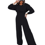 Oversized Cropped Hoodie & Wide-Leg Palazzo Sweatpant Co-Ord Set - black