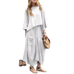 Relaxed Asymmetric Top and Maxi Skirt Set - white