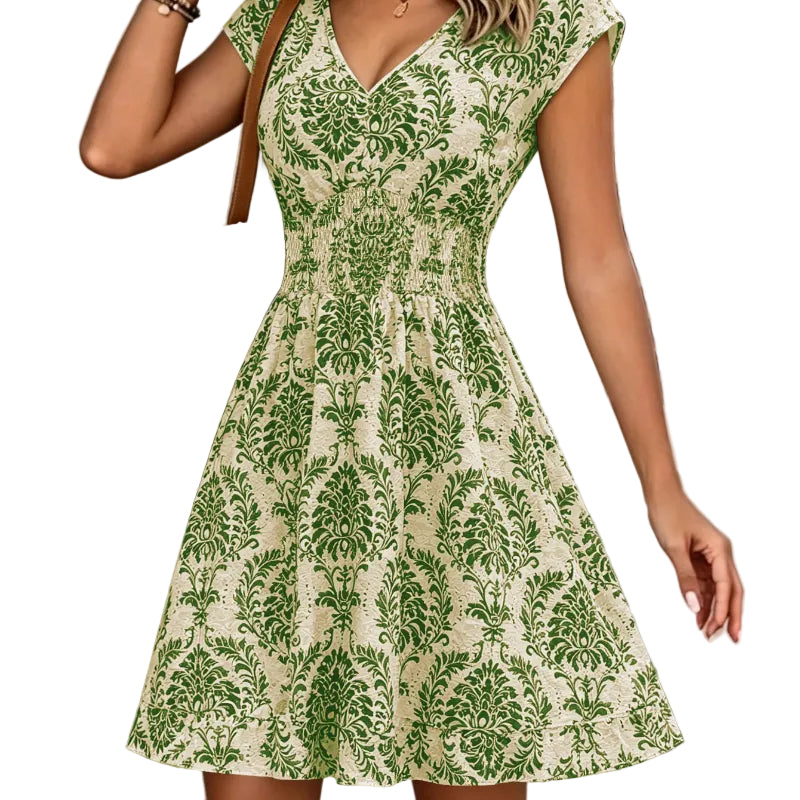 Vintage Damask Floral Mini Dress green