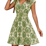 Vintage Damask Floral Mini Dress green