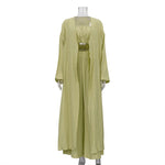Sage Green 3-Piece Crop Top, Kimono Cardigan & Wide Leg Pants