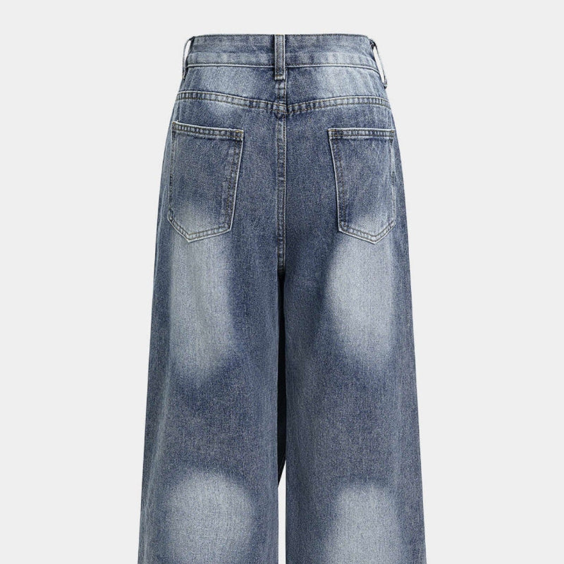 Deconstructed Layered Washed Denim Jeans