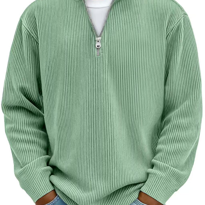 Corduroy Zipper Stand Collar Sweatshirt