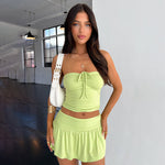 Sleeveless Tube Top And Pleated Skirt Set - green