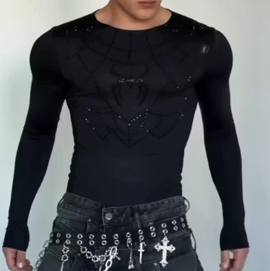 Rhinestone Spiderweb Long Sleeve TOP