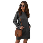 Long Sleeve Crew Neck Sweater Dress - black - grey