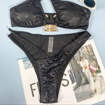 Serpentine Pattern Three Point Bikini - black