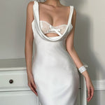 White Satin Backless Cutout Maxi Dress
