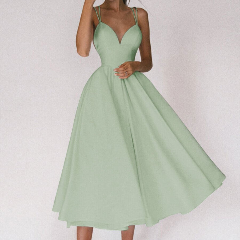 Sexy V-neck Suspender Midi Dress