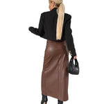 High Waist Split Leather Skirt