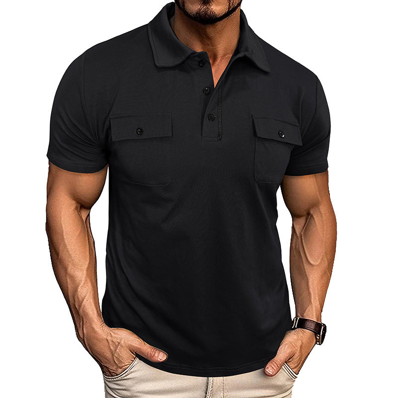 Lapel Button Polo Shirt With Pockets