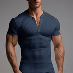 V-neck Button T-shirt - blue