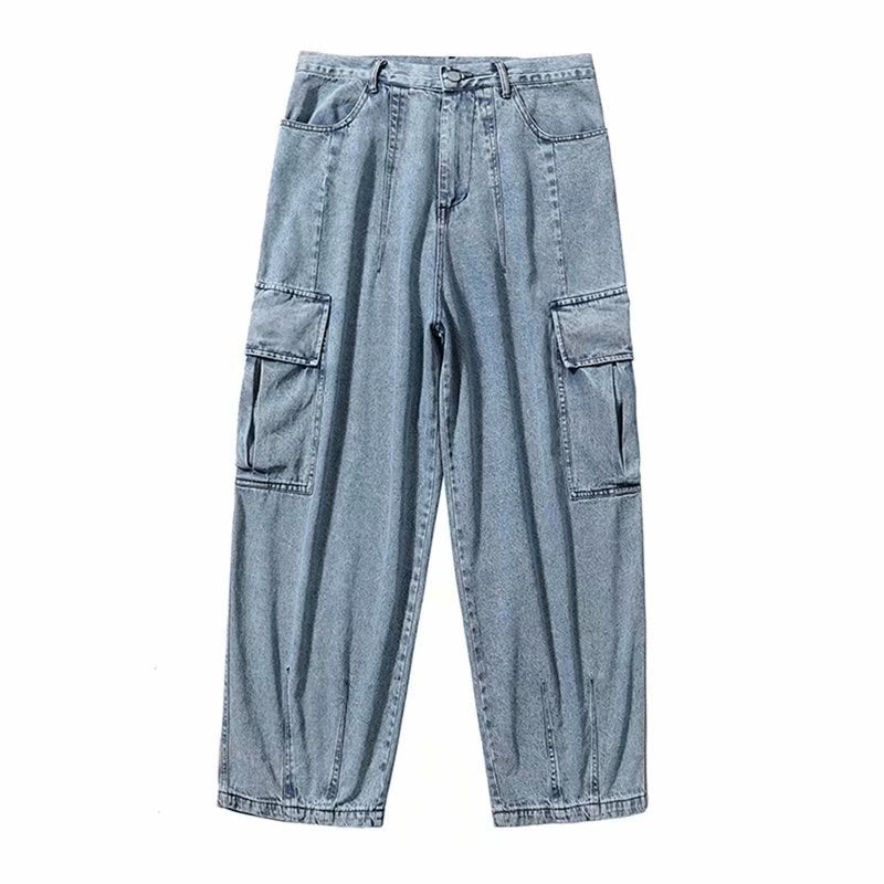 Straight-Leg Casual Loose Cropped Jeans - blue