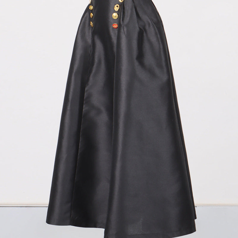 Irregularly Shaped Button-decorated Pleated Midi Skirt