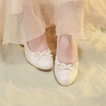 Gentle Satin Bow Block Heel Pumps - white