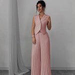 Vest Top And Pleated Straight Pants Set - pink
