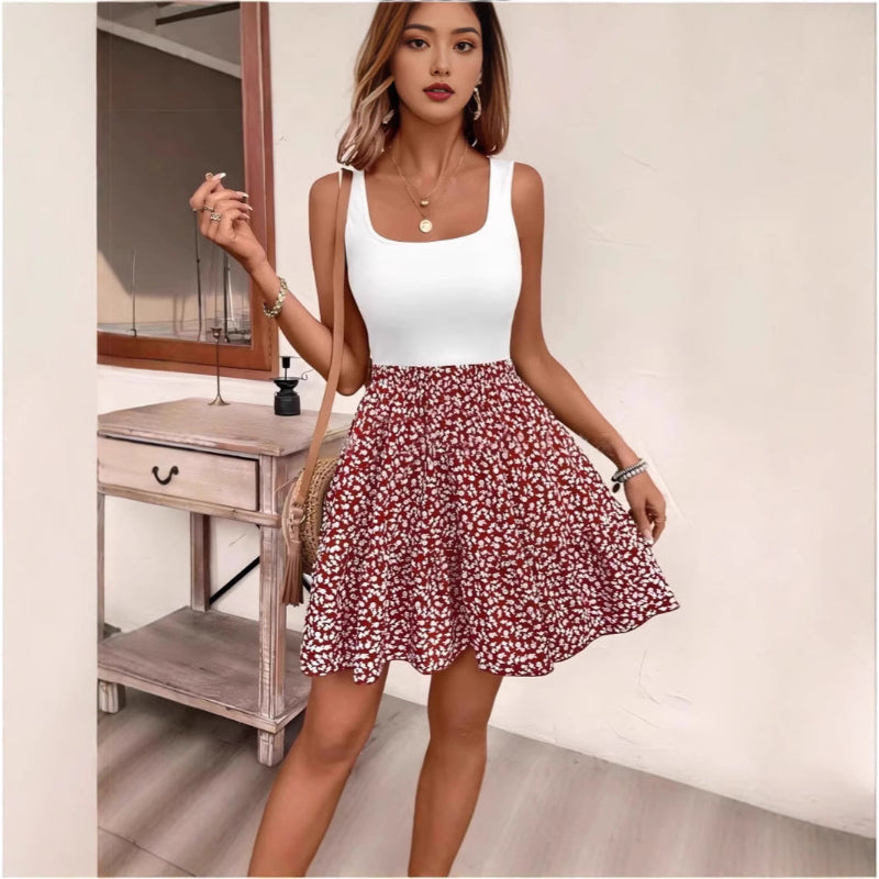 Floral-print A-line Dress - red