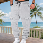 Fleece-lined Multi-pocket Cargo Pants - light grey