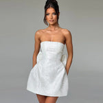 Tube Top Mini Dress With Big Bow - white