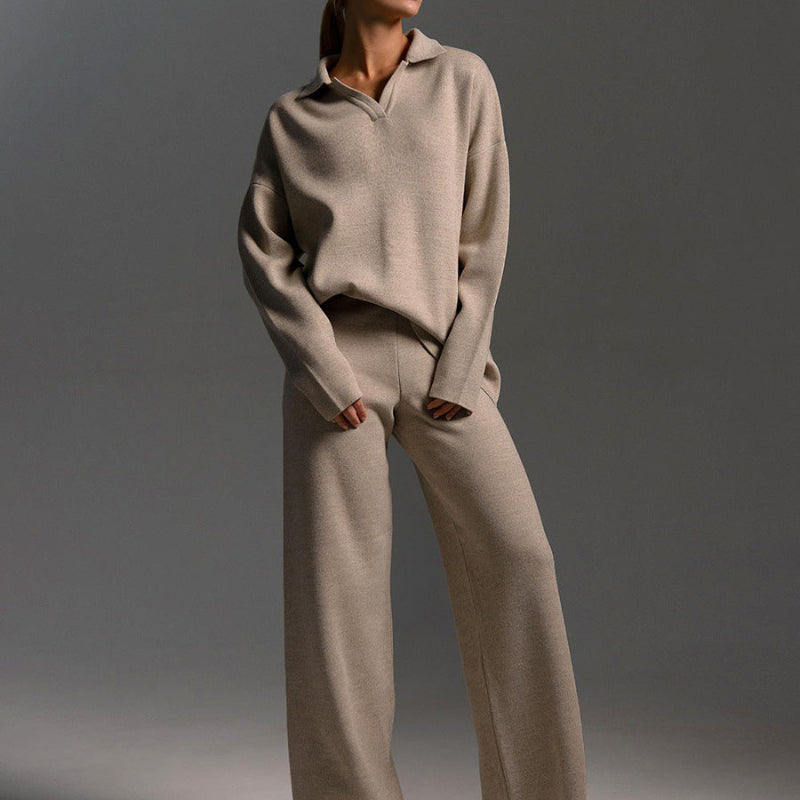 Cozy Chic Knit Pullover & Straight-Leg Pant Set - beige