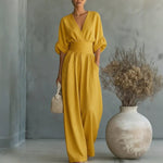 Short-Sleeved Jumpsuit - yellow