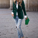 Luxe Velvet Single-Breasted Slim Fit Jacket - green