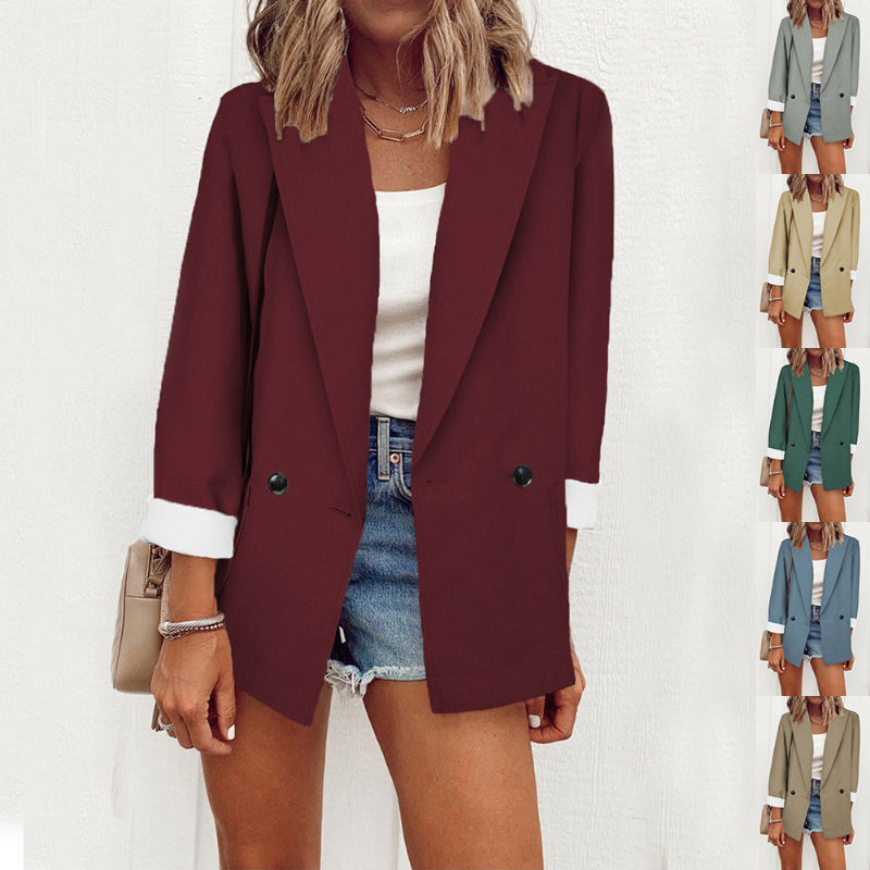 Single Breasted Long Sleeve Temperament Jacket - Maroon