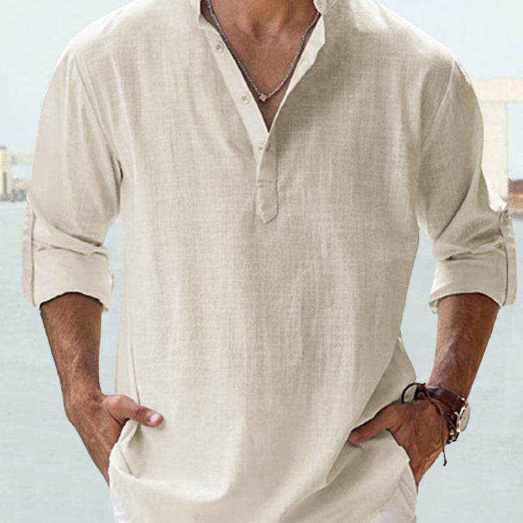 Casual Cotton Linen Shirt - beige