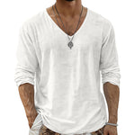 Men's Textured V-Neck Long Sleeve Top - white