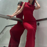 Chic Red Hooded Sleeveless Maxi Dress