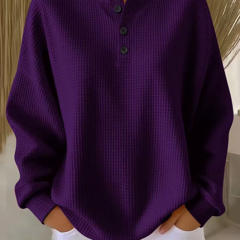 Ins Waffle Long-sleeved T-shirt - purple