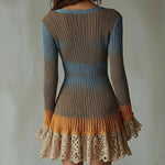 Colour Block V-Neck Ruffle Mini Dress