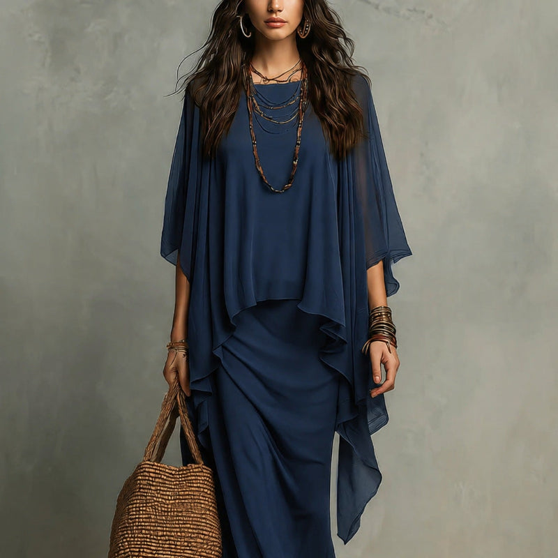 Sleeveless Vest Dress Two-piece Set -navy blue