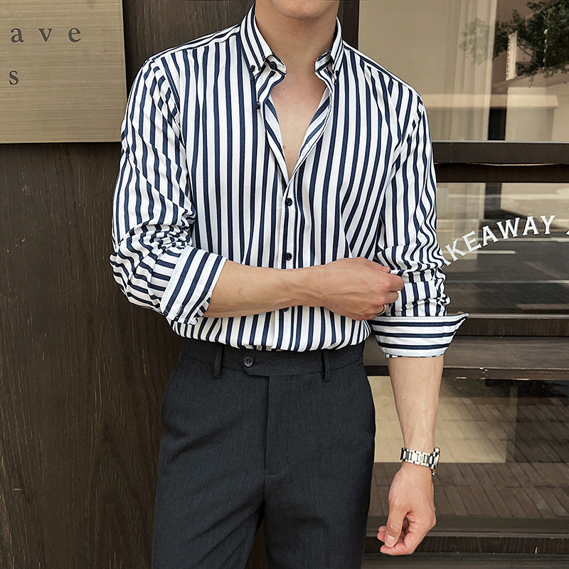 Long-sleeved Striped Shirt - blue