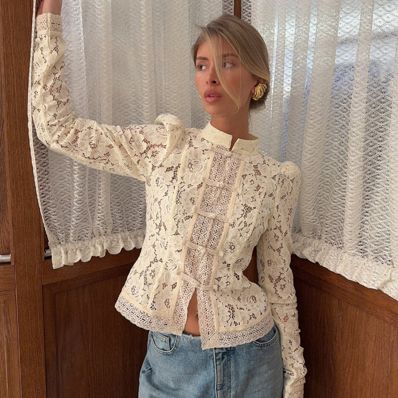 Lace Panel Long Sleeve Shirt